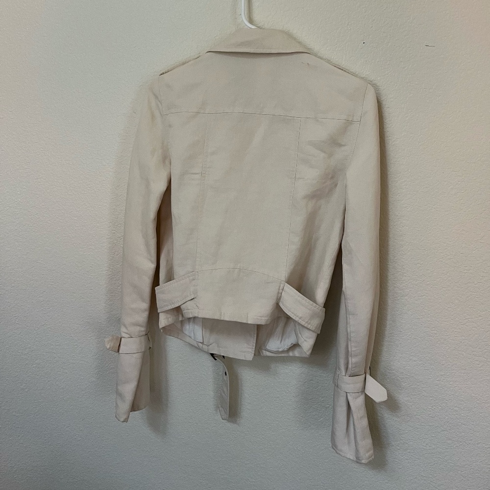 PAIGE | Rhoda Linen Blend Flared Sleeves Moto Belted Jacket Papyrus | Size XS - Picture 7 of 11